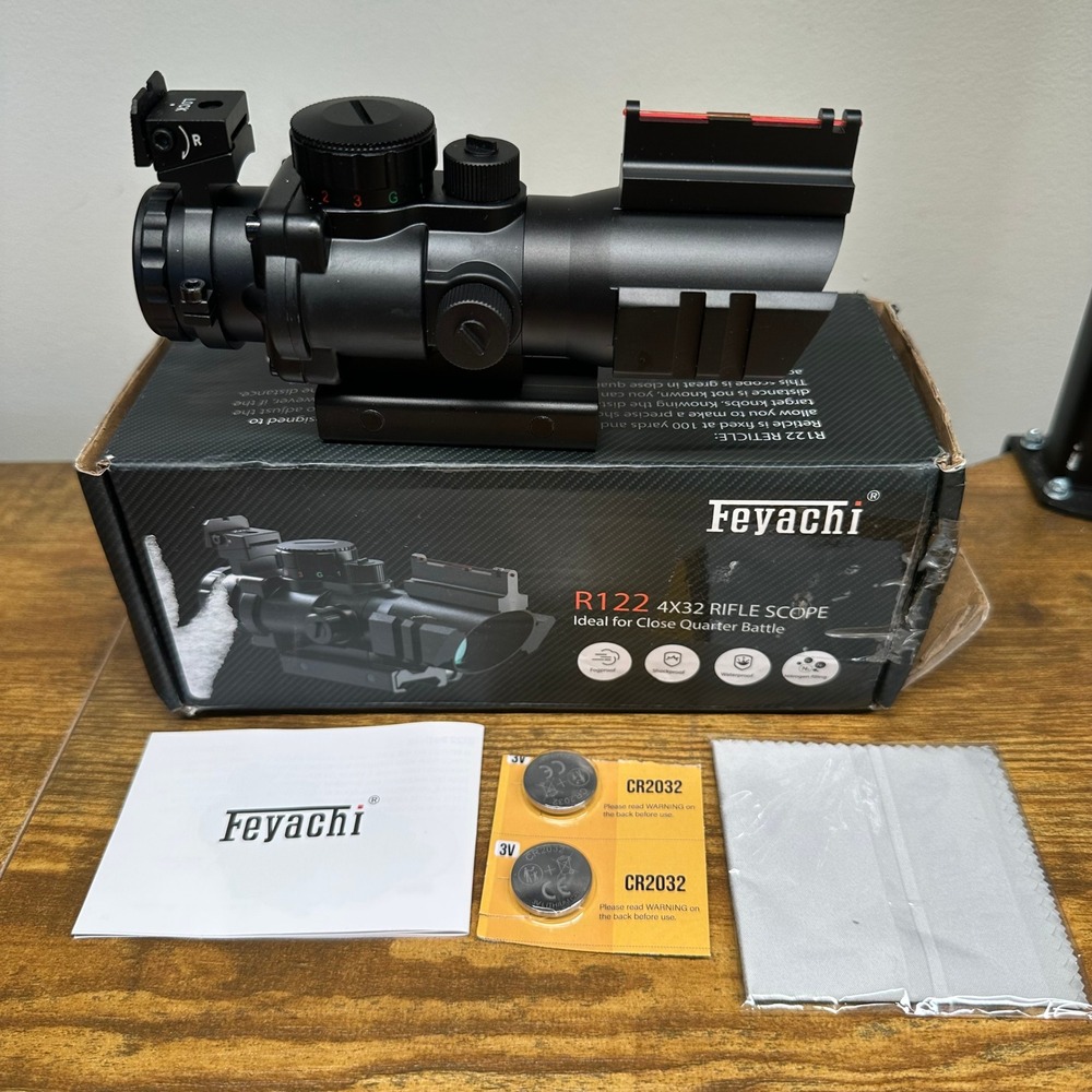 Feyachi R122 4x32 Rifle Scope Tri-Illuminated Reticle Fiber Optic Sight Black